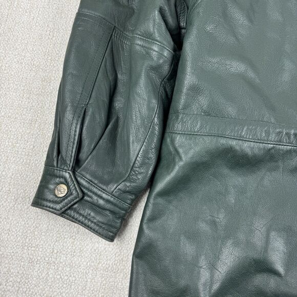 Vintage Verducci Soft Green Leather Jacket Women's 90s Hooded Lined Coat Large - Picture 9 of 16